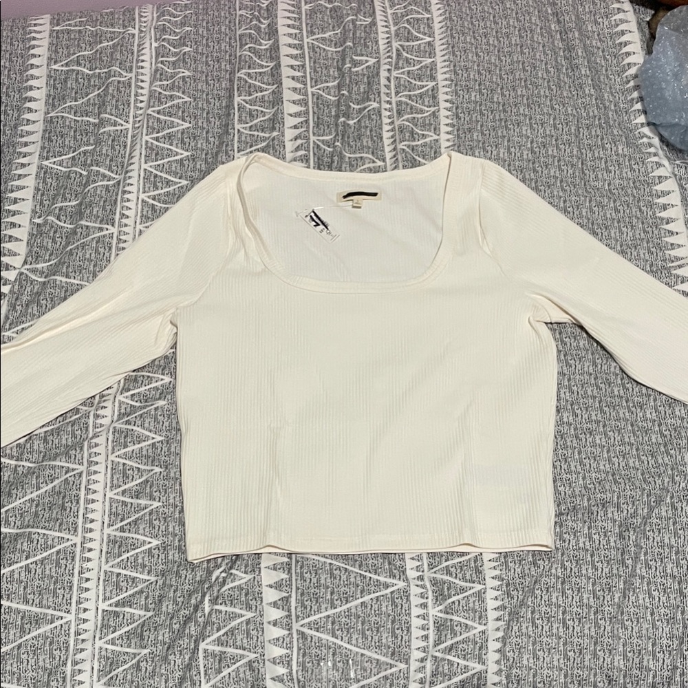 New Madewell cream/white long sleeve crop size large cotton elastan
